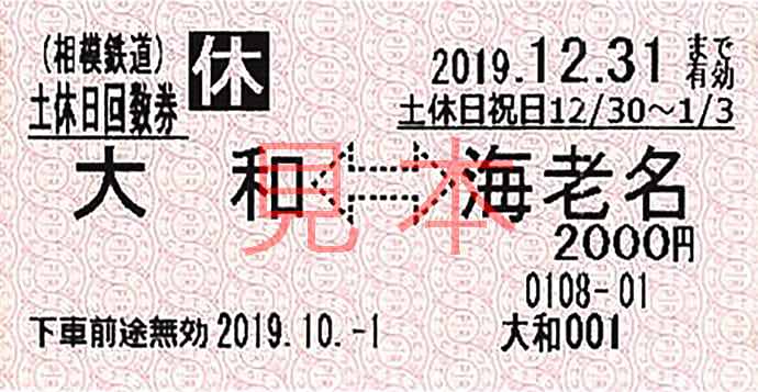 土休日割引回数乗車券（サンキューチケット） 券面